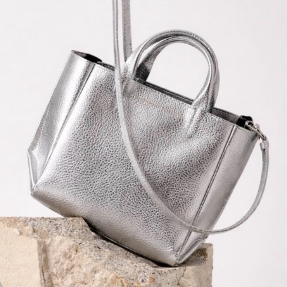NEW NWT Ampersand as Apostrophe silver micro tote crosbody genuine leather
